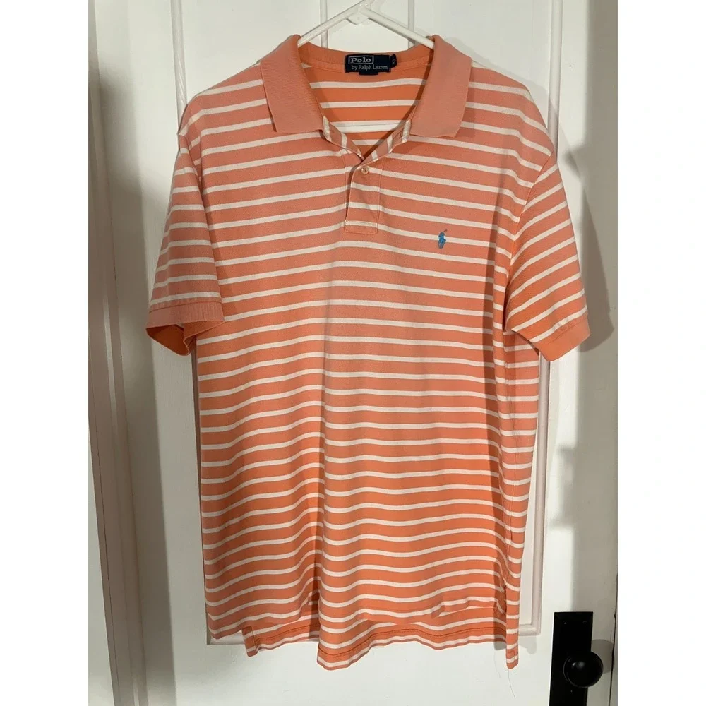 Polo Ralph Lauren Pique Short Sleeve Polo Mens XL Orange White Cotton Preppy
